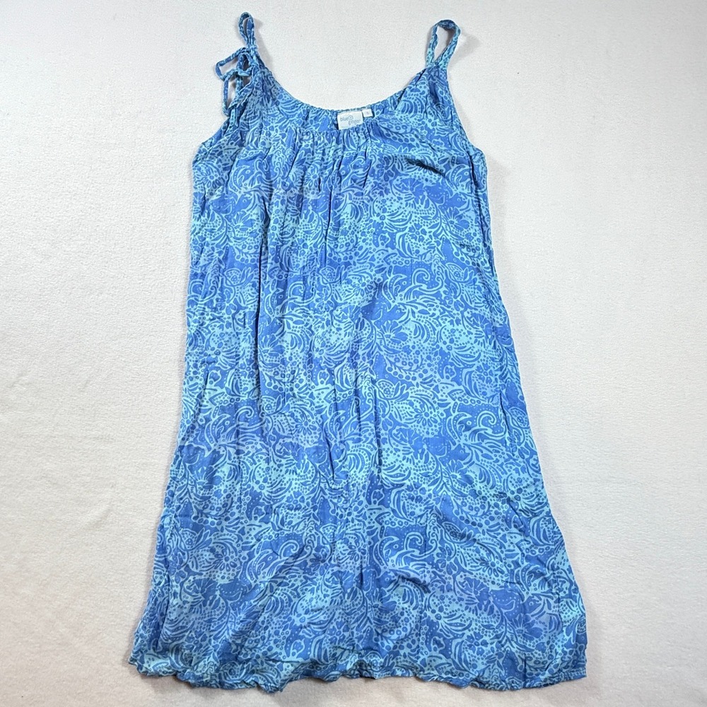 Blue Ginger Dress Womens Small Blue Hawaiian Floral Rayon Vacation Cruise Tropic